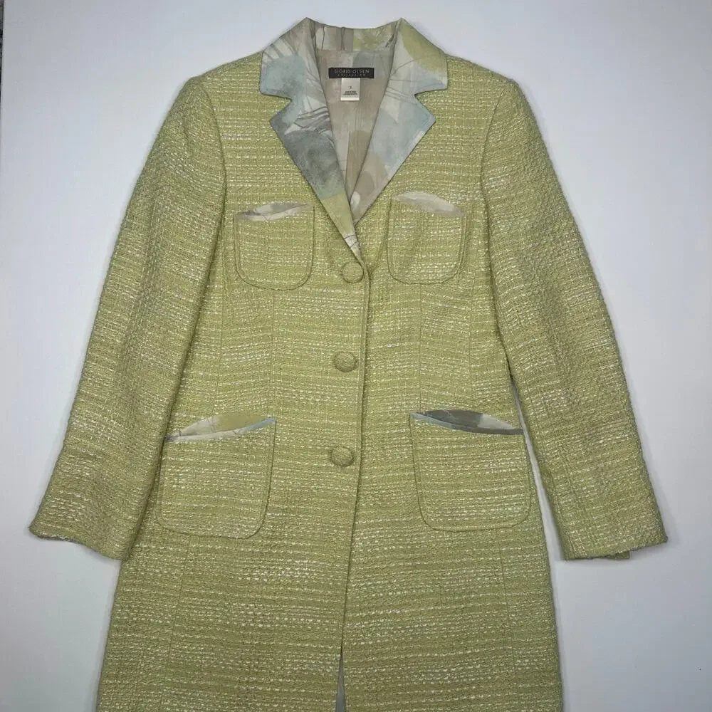 Sigrid Olsen Collection Tweed Long Blazer with Contrasting Lining Size 2
